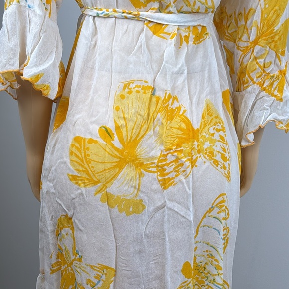Vintage Yellow Floral Ruffle Wrap swim cover up kimono Dress Sz 2X - Picture 7 of 12